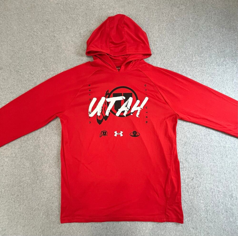 Under Armour Utah Utes Red Hooded Sweatshirt Hoodie Men's Size M